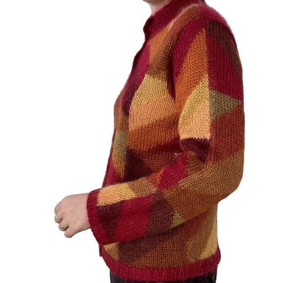 Vintage Talbots Hand Knit Red Mohair Blend Fluffy Preppy Grannycore Cardigan - Picture 6 of 7